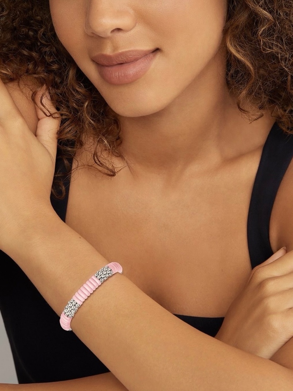 LAGOS BCRF Pink Caviar Ceramic Beaded Rope Bracelet in Sterling Silver - Picture 2 of 2